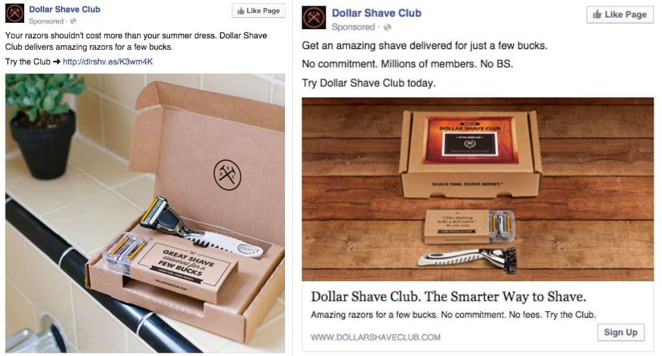 Dollar Shave Club Facebook ad with custom packaging box