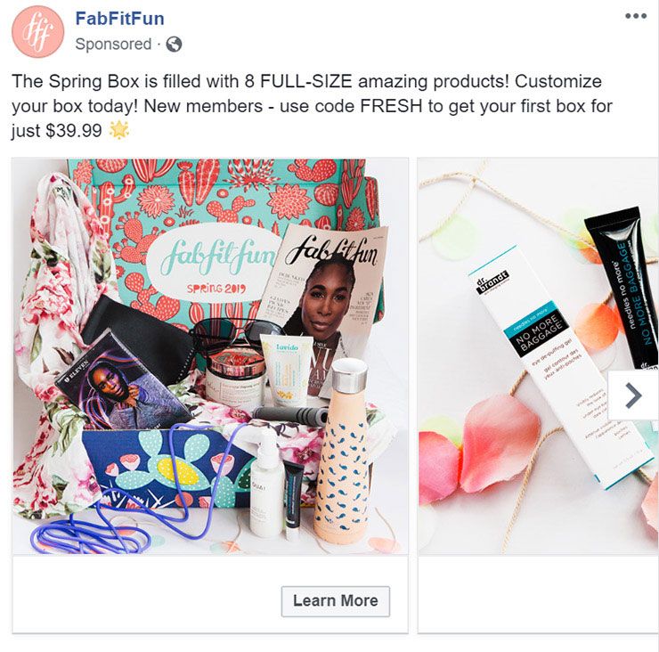 FabFitFun Facebook ad with packaging
