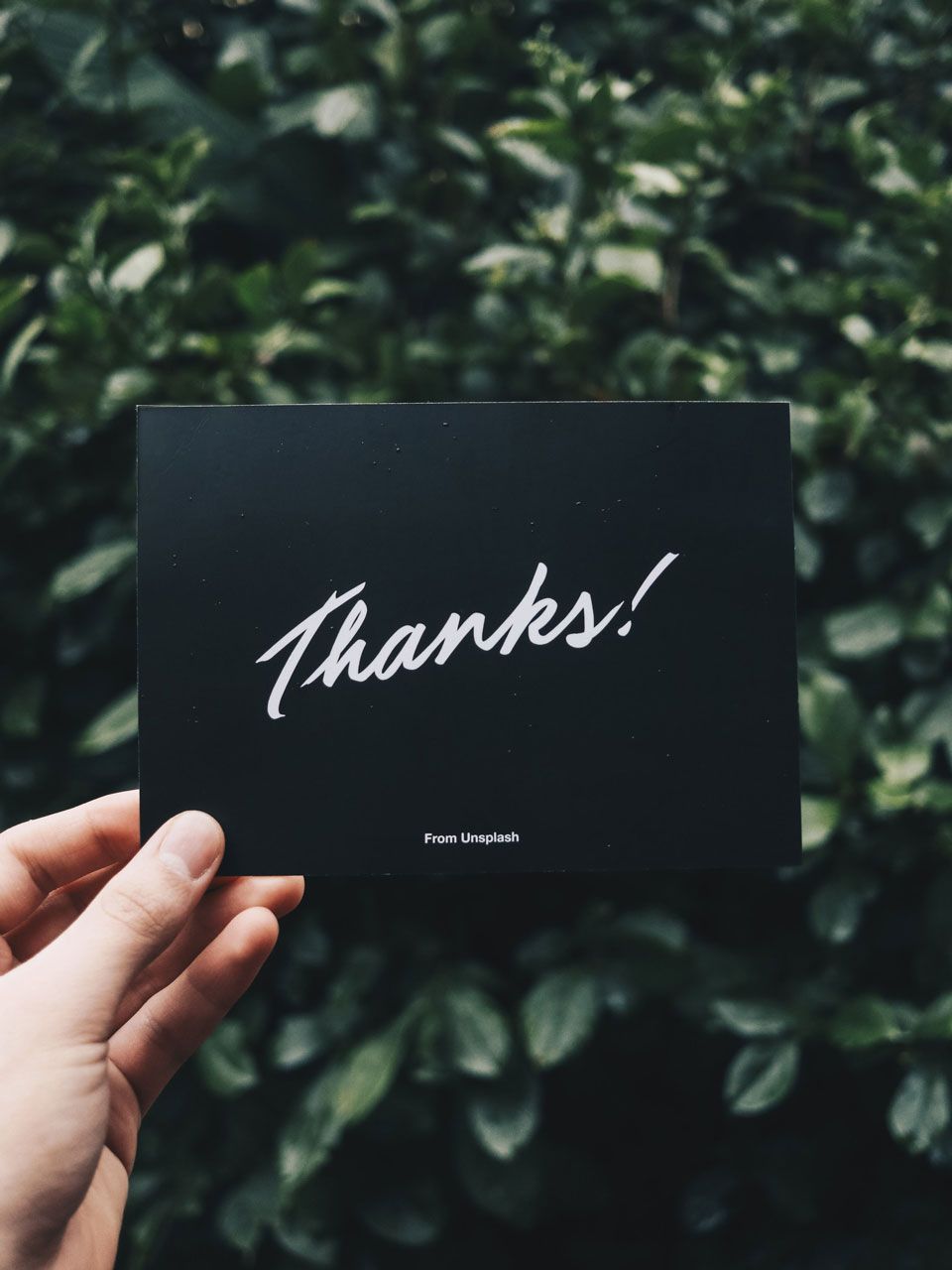 Black custom thank you card Unsplash