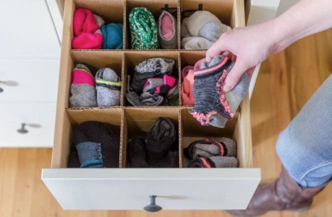 Box dividers to organize sock drawer