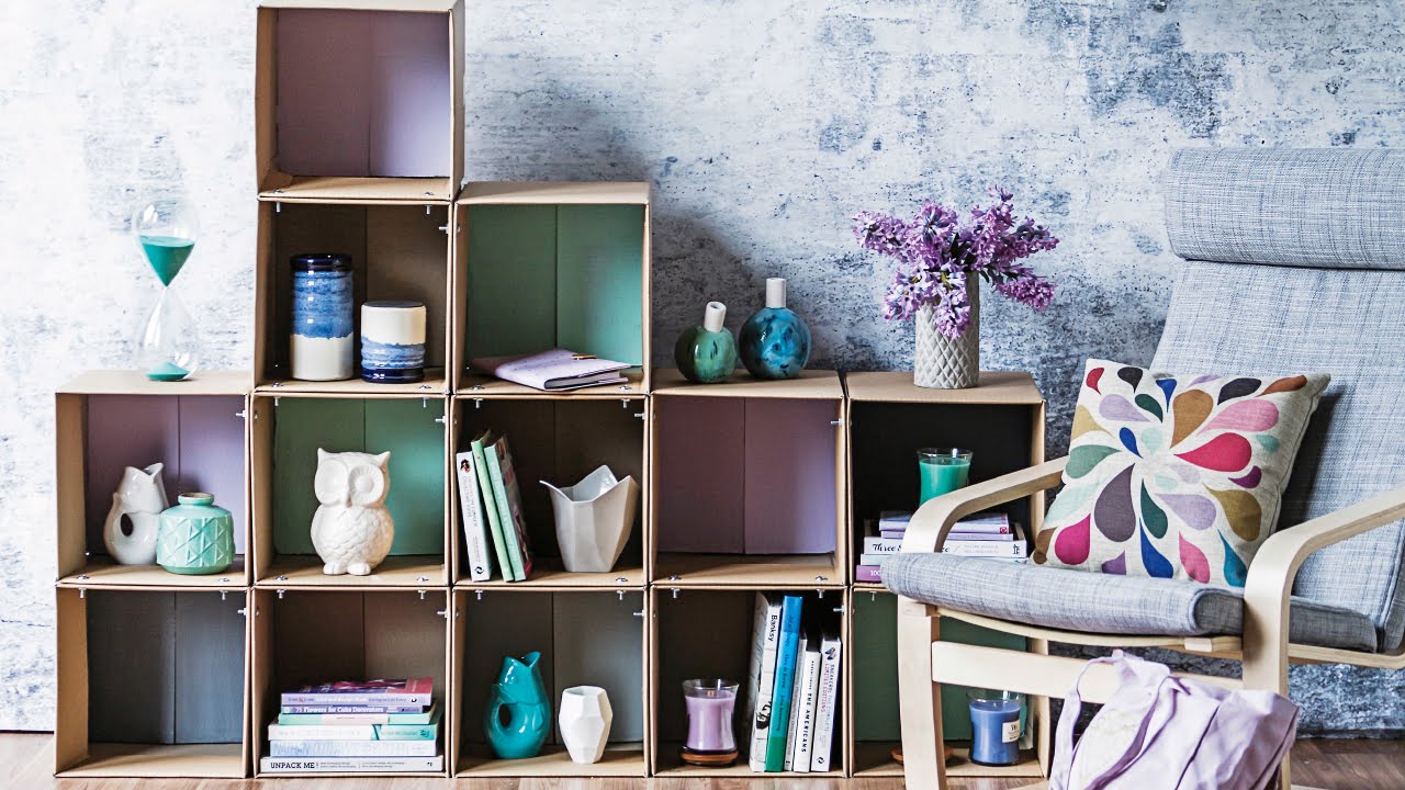 Turn cardboard boxes into shelves