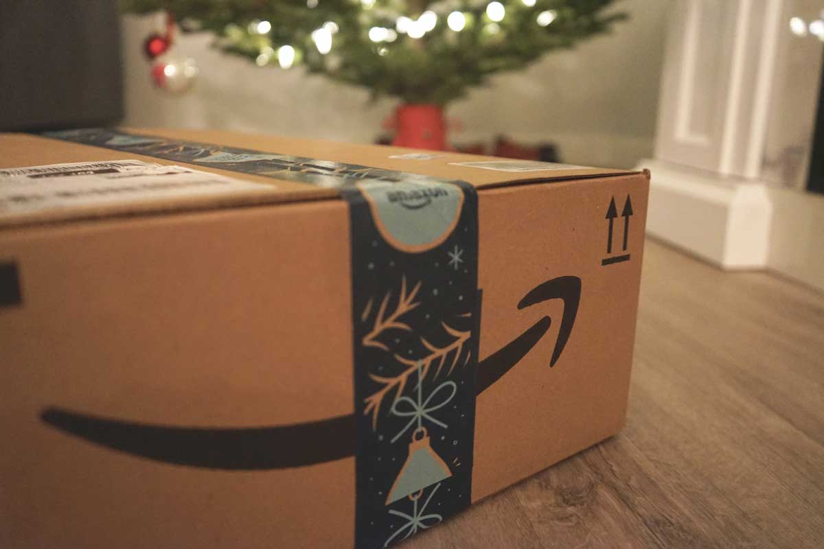 Amazon shipping box at Xmas
