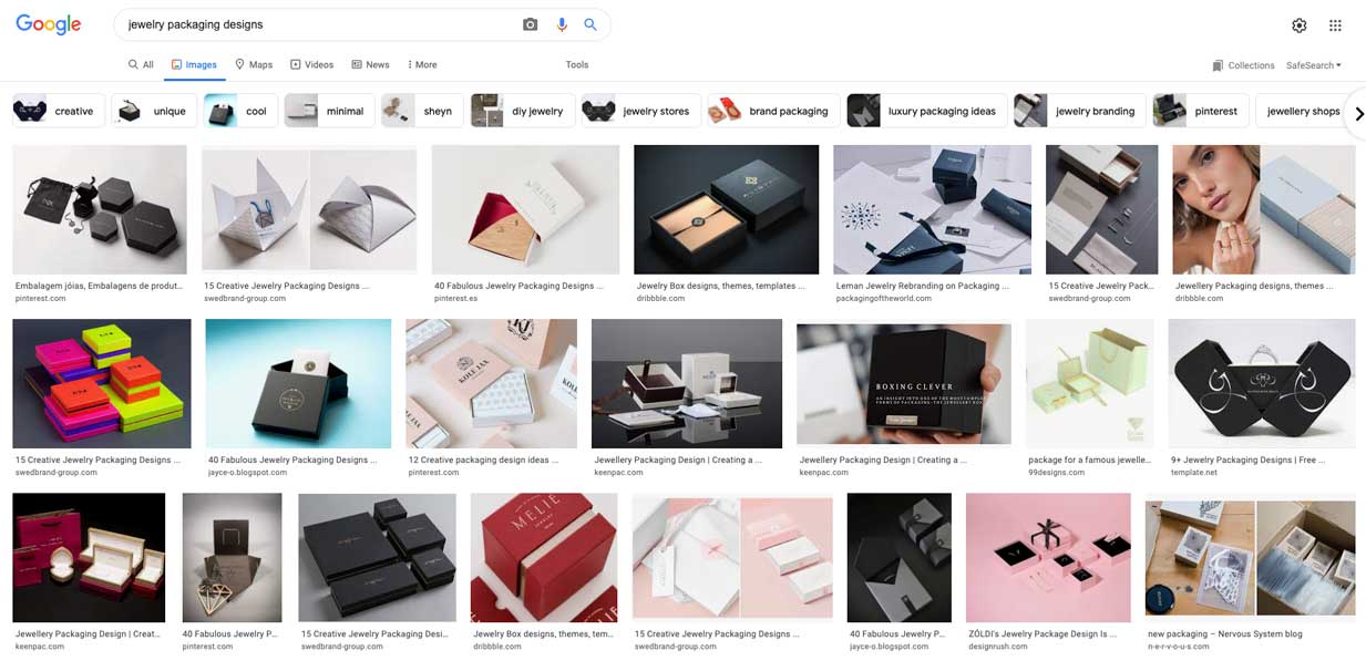 Google images for jewelry packaging inspiration