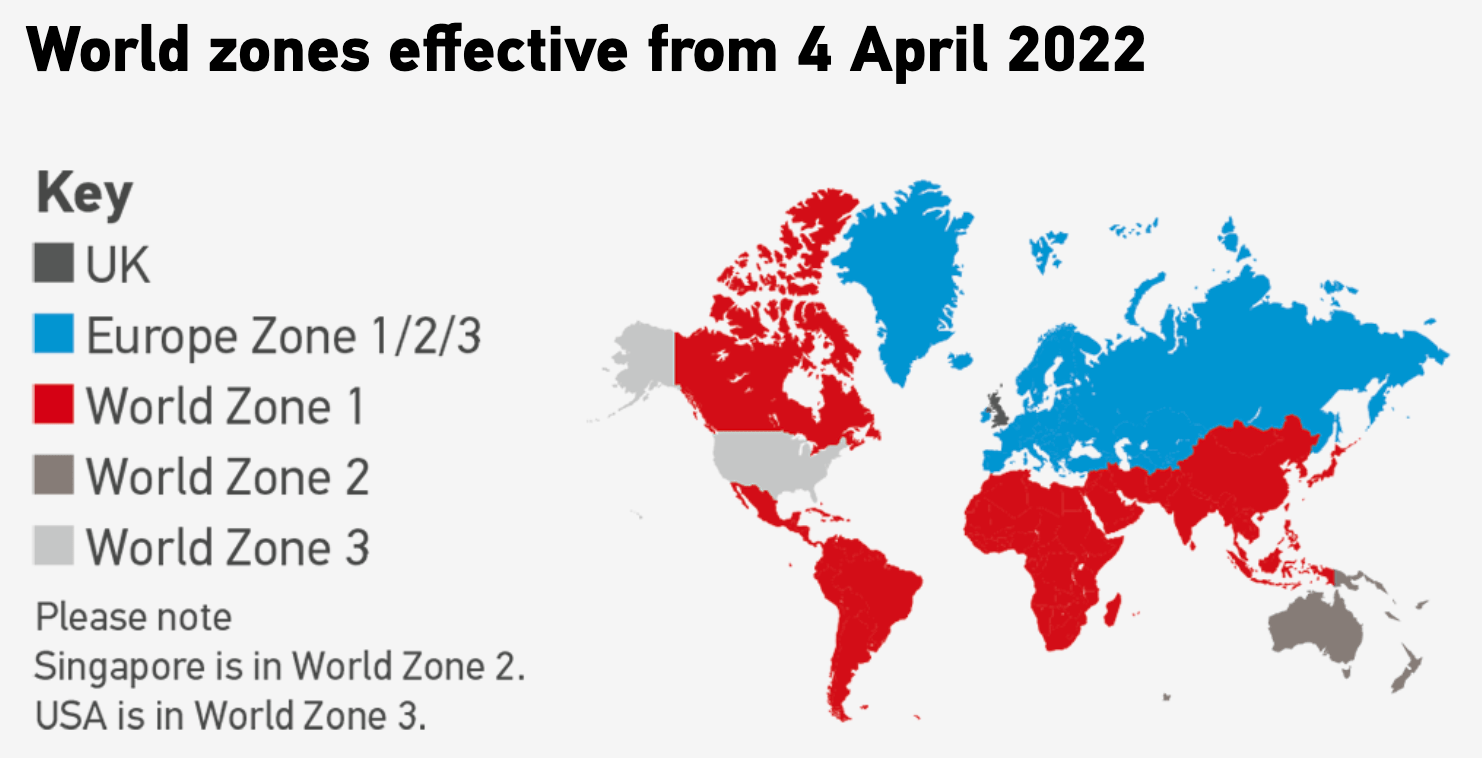 Royal Mail Postal Zones World Map