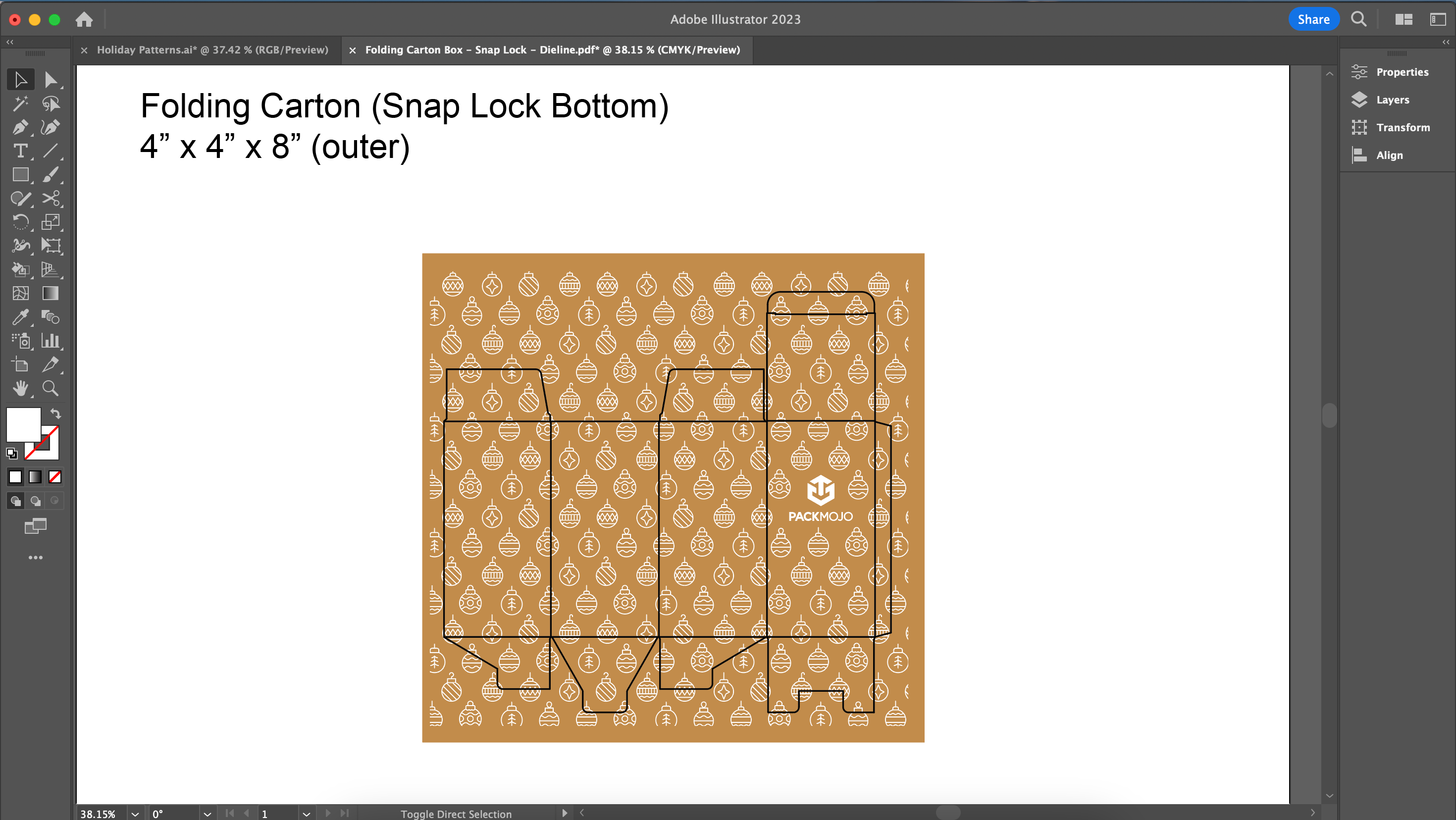 Folding carton box dieline template with pattern