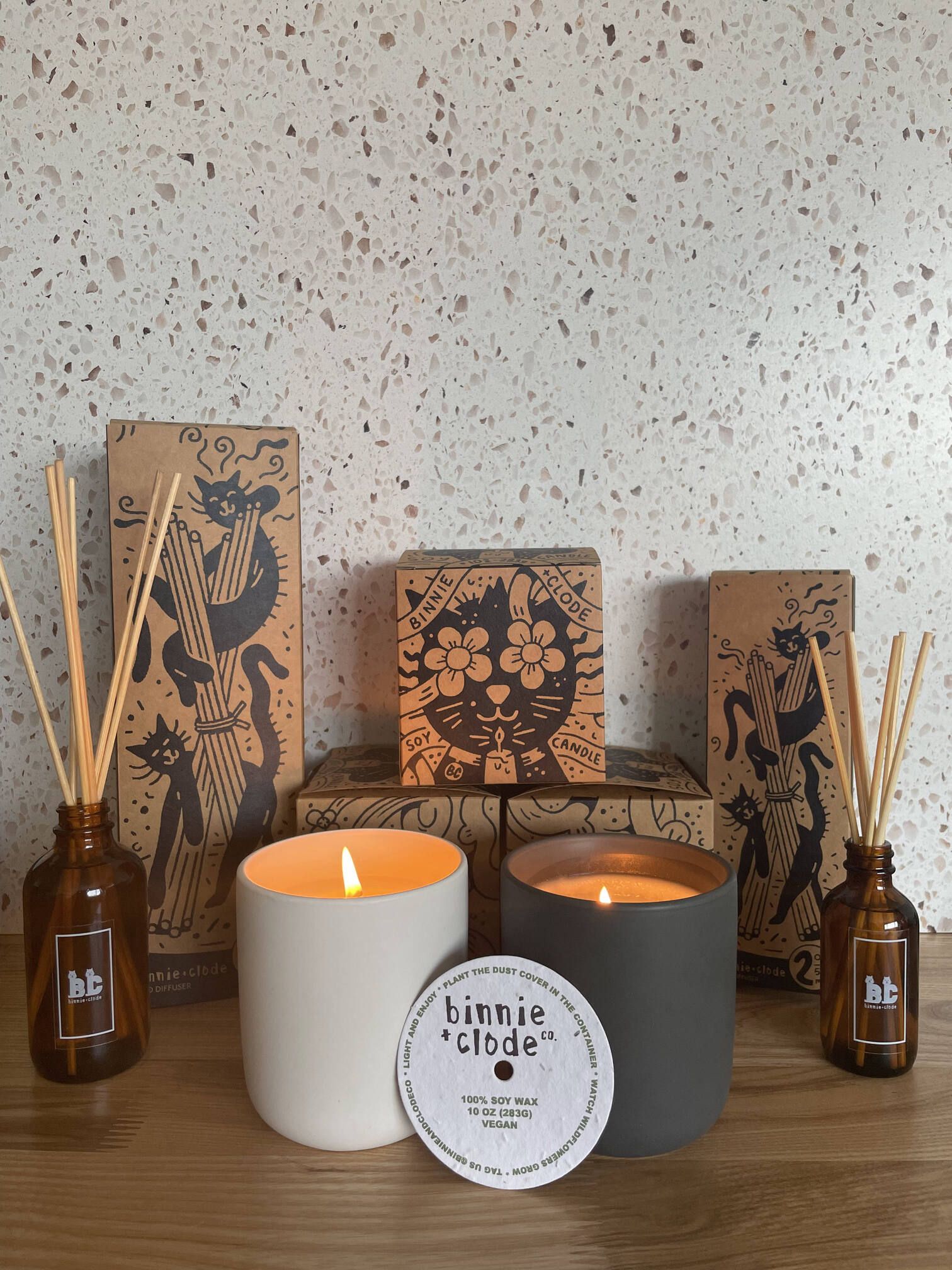 Binnie & Clode Co Custom Kraft Packaging Boxes with Candles and Diffusers