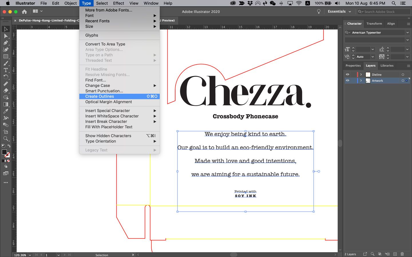 Dieline Design Outline Text Adobe Illustrator