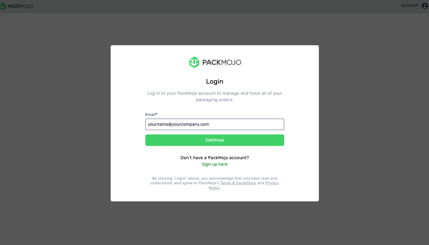 PackMojo Platform Login Step 1 Input Email