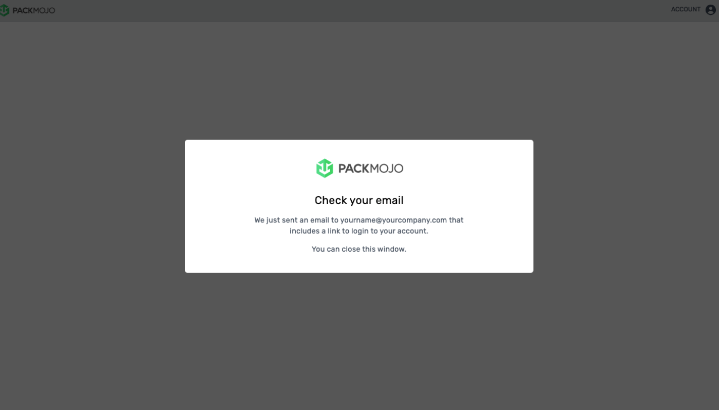 PackMojo Platform Login Step 2 Check Email