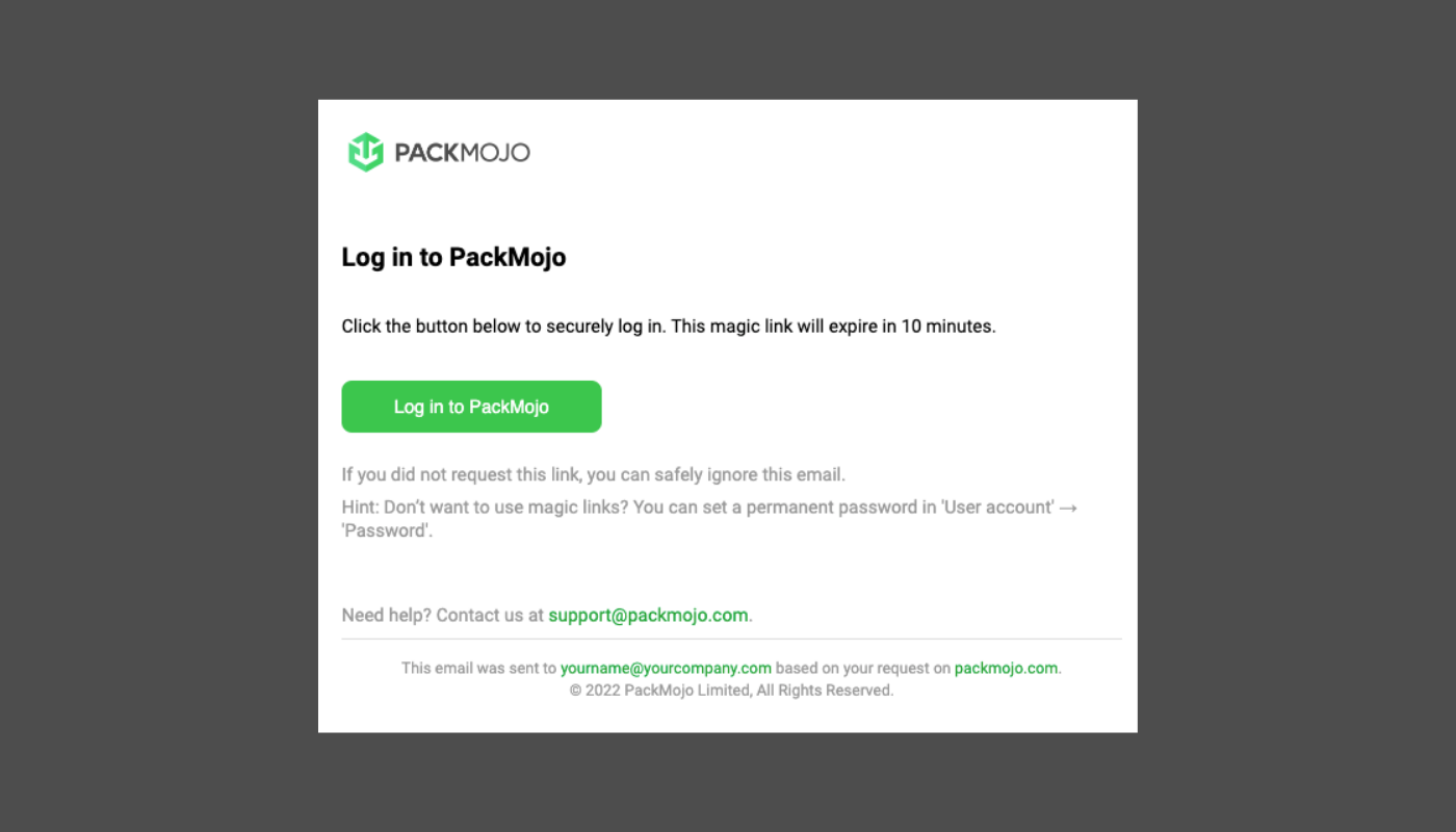 PackMojo Platform Login Step 3 Click Magic Login Link