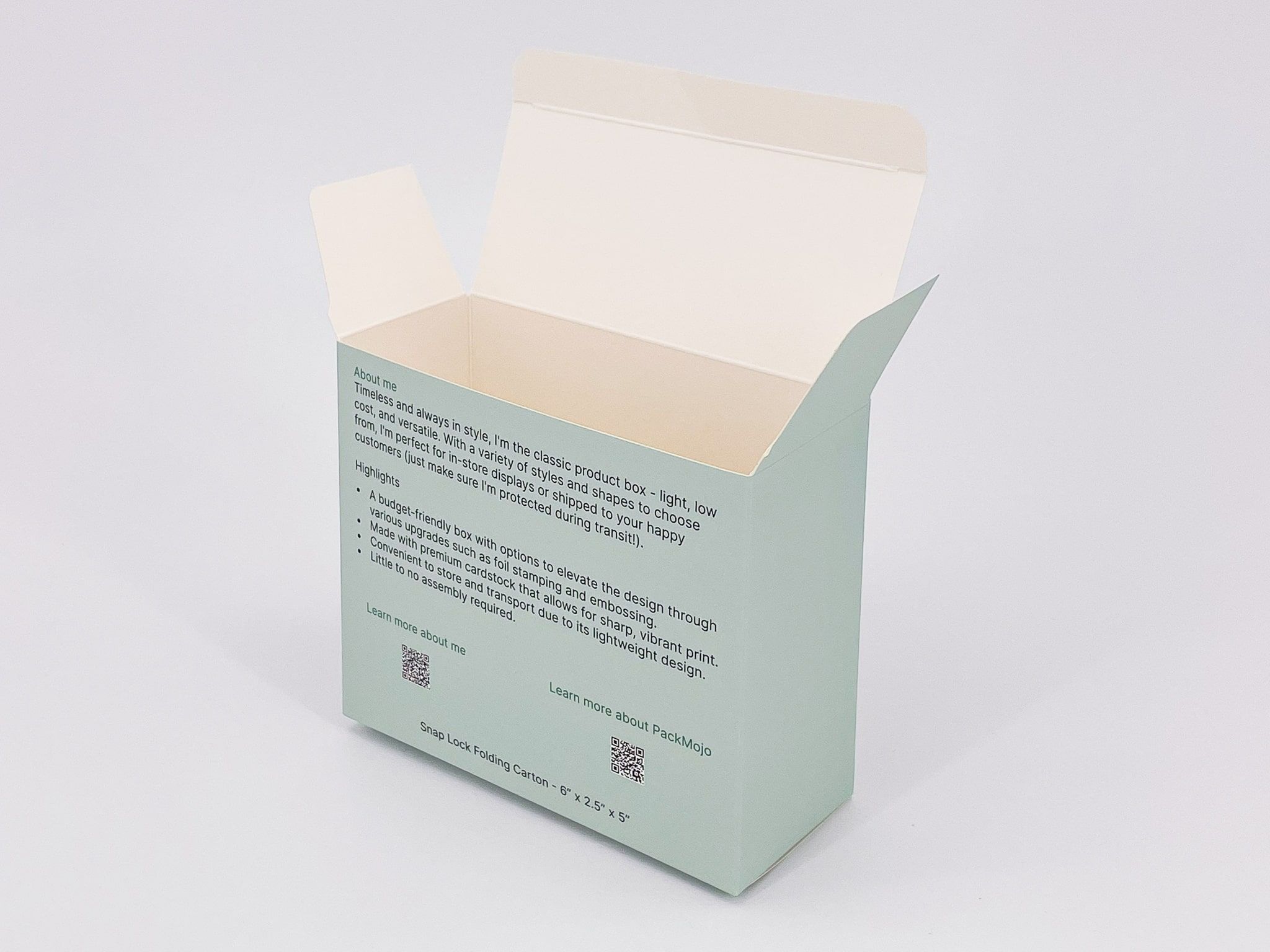 PackMojo Sample Kit Folding Carton Box Opened