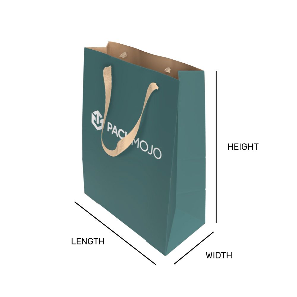 Paper Bag with Ribbon Handle Mockup Dimensions Length Width Height