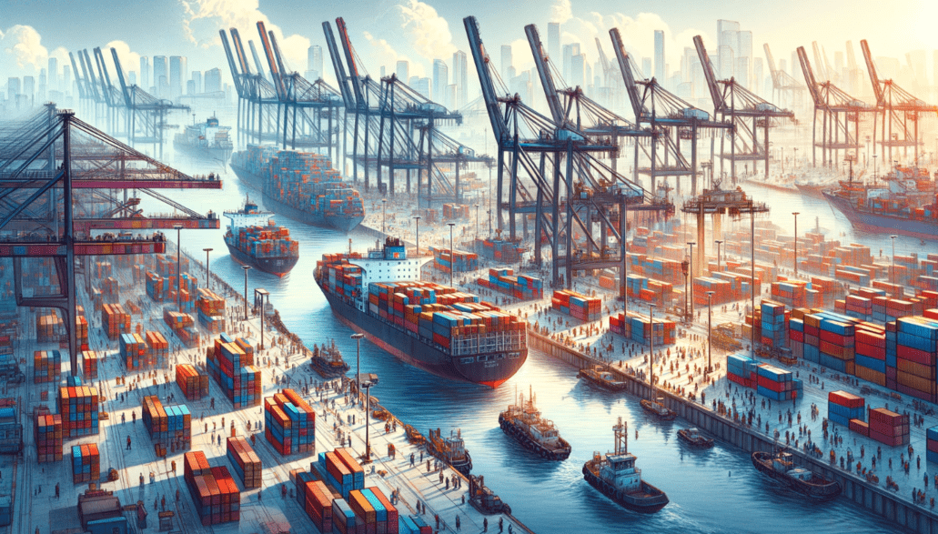 Shipping Port and Containers Illustration